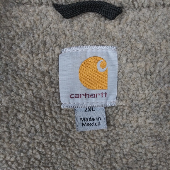 Carhartt Jacket J141 266 Hooded Tan Sherpa Lined Mens Sz 2XL Distressed - Picture 5 of 14